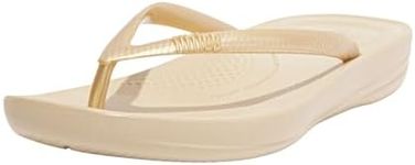 FitFlop Women's iQushion Rubber Flip-Flips with Contoured Footbed for Walking, Lightweight Ergonomic Flip Flop Sandals with Arch Support and Foot Impact Pillows, Gold, 6 US Women