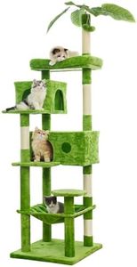 JISSBON 193cm Cat Tree for Indoor Cats, Multi Level Cat Tower with Scratching Posts, Large Plush Perch & Cat Condo with Leaves for Kittens, Adult Cats, Green