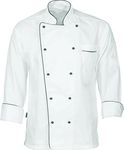 Chef Coat For Men WomenTraditional White Chef Coat With Black Piping Contrast, Detachable Button Poly/Cotton Size (M)