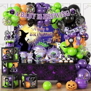 Halloween Baby Shower Decorations,265pcs A Baby Is Brewing Baby Shower Decorations Plates and Napkins Cups Tablecloth Banner Backdrop for Gender Reveal Decorations Halloween