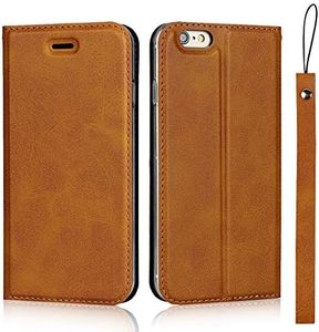 for iPhone 6 Case,iPhone 6s Case (4.7"),Cavor Folio Flip Leather Wallet Phone Case Stand Card Holder Magnetic Closure Clear TPU Bumper Slim Thin Cover Case with Wristlet Strap- Brown