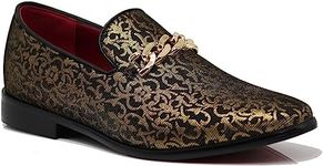 ARK1 Men's Vintage Satin Silky Floral Fashion Dress Loafer Slip On Tuxedo Formal Dress Shoes Designer, Gold (29), 9.5