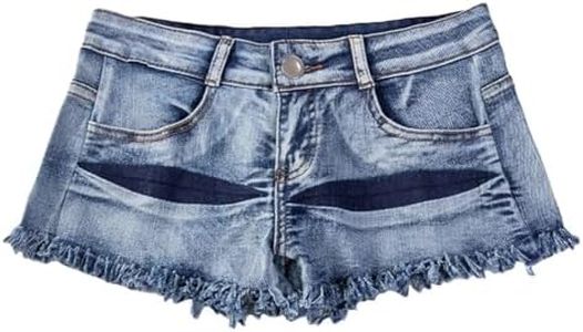 MUYDZ Women's Sexy Summer Cutting Torn Low Waist Hot Pants Nightclub Beach Denim Shorts(Blue,L)