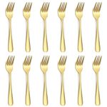 Evanda Dessert Forks 12 Pieces, Gold Titanium Plating Stainless Steel Pastry Forks Set, Fruit Forks, Mini Cake Forks, Appetizer Forks for Home, Wedding, Party, Cafe, Restaurant, Dishwasher Safe.