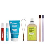 Perfora Whitening Freshness Pack - Dream White Toothpaste for Teeth Whitening, Alchohol Free Lemon Mint Mouthwash, 100% Pure Copper Tongue Cleaner, Sweet Candied Orange & Refreshing Ultra Mint Mouth Spray and Pack of 2 Toothbrushes