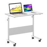 SogesGame Side Table with Wheels, 31.5 inches Snack Coffee Table with Castors, Mobile End Table Nightstand for Laptop Computer, White