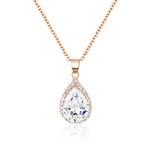 Linawe Crystal Chain Necklace for Women Rose Gold, Dainty Imitation Diamond Pendant Moonstone Moissanite Necklace, Cubic Zirconia Necklace, Wedding Bride Teardrop Necklace Set