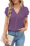 Blooming Jelly Womens Dressy Casual Shirts Short Sleeve V Neck Work Blouse Business Casual Summer Tops 2024(X-Large, Purple)