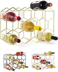 Gusto Nostro Countertop Wine Rack - 14 Bottle Freestanding Modern Gold Metal Small Wine Rack - 3 Tier Tabletop Wine Holder Stand for Cabinet, Pantry, Wine Bottle Storage - No Assembly Required