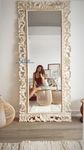 A.M INTERNATIONAL Wooden Mirror Frame For Wall Decoration | Wall Mirror For Bedroom| 6X3 Feet, Wall Mount| Mango Wood, (Without Mirror) (White Distress, 6X3 Ft, Rectangular)