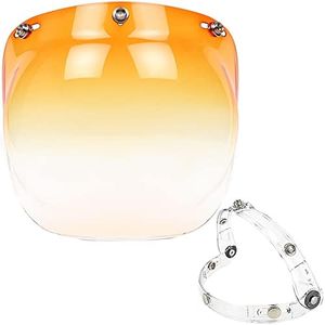 Flip Up Down Bubble Shield for Motorcycle 3-Snap Helmets Open Face (Orange Gradient)