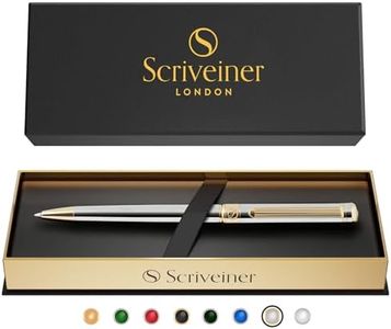 Scriveiner Silver Chrome Ballpoint Pen - Stunning Luxury Pen with 24K Gold Finish, Schmidt Black Refill, Best Ball Pen Gift Set for Men & Women, Professional, Executive, Office