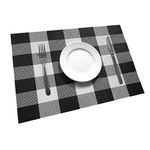 Ukeler Buffalo Check Plaid Placemats Woven PVC Kitchen Table Mats Anti-Skid Washable Vinyl Placemats for Dining Table, Black and White, Set of 4