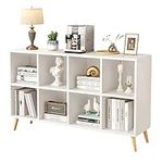 Flrrtenv 8-Cube Bookshelf 2 Tier Modern Bookcase with Legs, Wood Bookshelves Storage Organizer Shelf, Freestanding Open Book Shelves for Bedroom Living Room Office, Modern White