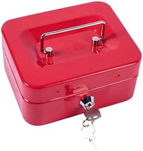 Handy Hardware Secure Metal Money Box, Durable and Sturdy Construction, Ideal for Storing Cash, Jewelry, and Other Small Valuables - Red