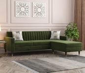 RSFURNITURE Plain Fabric 4 Seater RHS Sectional L Shape Sofa Set for Living Room Furniture - Dark Olive Green