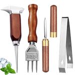 LINALL Ice Pick Set of 4-Stainless Steel Ice Chipper with Wood Handle,Japanese style Ice Crusher Ice Tong ideal for Bars,Bartender. Best Carving Tool (4PCS SET)