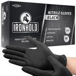 JFA Medical Disposable Mechanic, Tattooist, Tattoo Heavy Duty 5.5G Powder Free Latex Free Black Nitrile Gloves - Box of 100 (Medium)