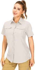 Women's UPF 50 Short Sleeve Button Down Shirts UV Sun Protection Safari Shirts Quick Dry Outdoor Shirt for Fishing Hiking Travel(5075,Light Khaki,S)