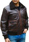 Jild Navy G-1 Real Leather Bomber Jacket Men with Removable Fur Collar - Vintage Flight Aviator Leather Jacket Men (Pilot-Brn.Rub-M)