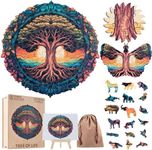 Wooden Jigsaw Puzzle For Adults - 3-in-1 Tree Of Life Unique Design, Animal Shapes Mandala Fantasy Pieces, Adult Kids Elderly Wood Puzzles Box, Fun Large Family Cool Brain Teasers Game (Medium 200pcs)