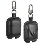 Boxome Airpods 1 & Airpods 2 Case Cover (Airpods and Charging Case not Included) | Premium Leather Protective Case with Inner Lining & Metal Carabiner | Black