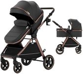 Accombe Baby Stroller, 2 in 1 Newborn Stroller Convertible Bassinet for Infant Toddler Pram with Footmuff (Copper)