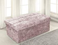 Home Republic Large Ottoman Storage Box Folding Seat, Storage Stool Faux Leather Toy Chest Practical Bench Blanket Box (Crushed Velvet Buttoned Blush Pink, 76x38cms)