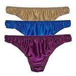 LSHARON Silk Men's Sexy 100% Mulberry Silk G-String Lingerie Underwear Thong Briefs 3 Pairs in one Economic Pack (S(Tag L), A01)