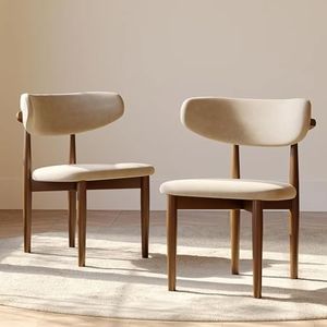POVISON Modern Dining Room Chairs Set of 6, Armless Cotton Linen Dining Chair Set with Sackcloth Cushions and Dark Walnut-Coloured Ash Wood, Pre-Assembled Design (Beige)