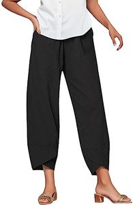 Cotton Linen Pants Women Casual Summer Capris Lightweight Cropped Pants Baggy Palazzo Pants Comfy Harem Pants with Pockets, #A1-black, X-Large