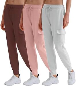 DITOK Womens Sweatpants 3 Pack, Soft Cargo Jogger Sweatpants with Pocket, Smooth Lightweight Tapered Athletic Lounge Pants for Hiking, Casual - Combo 1