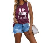 YourTops If I'm Drunk Blame Them Funny Drinking Tank Top Day Drinking Shirt Novelty Shirt for Women (1-Burgundy,Medium,US,Alpha,Adult,Female,Medium,Regular,Regular)