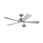 kathy ireland Home Astor Ceiling Fan with Remote Control, 52 Inch | Modern Fixture with Integrated LED Light and Shatter Resistant Shade | Downrod Mount for Living Room, Bedroom, Office, Brushed Steel