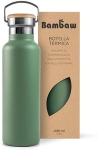 Bambaw Botella térmica 1 litro, Botella agua verde, Botella agua acero inoxidable 1 litro, Botella gimnasio, Termo agua caliente y fría, Cantimplora acero inoxidable – Verde salvia