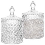 TULEBOLIAN 2 Pack Crystal Glass Storage Jars,Crystal Diamond Faceted Jar With Crystal Lid, Clear Glass Sugar Jar, Snack Organizer for Living Room, Bedroom, Kitchen, Bathroom (3.27x5.5 inches)