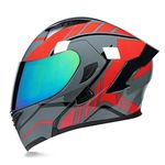 Woljay Full Face Flip Up Motorcycle Modular Helmet Integrated Motorbike Dual Visor for Adults Men Women Moped Street Racing DOT Approved (Grey Red-Multicolor Visor, Medium)