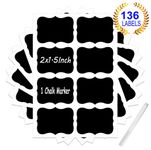 Chalkboard Labels with 1 Chalk Marker Reusable Craft Kitchen Jar Stickers Waterproof for Pantry,Labeling Mason Jar, Parties, Craft Rooms, Office, Home & Kitchen (136pcs)