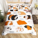 Loussiesd Guinea Pig Comforter Cover,Cute Animals Pattern Types of Rodent Breeds,Nursery Boys Decorative 3 Pieces Bedding Set King(1 Duvet cover Set & 2 Pillow Shams) & Zippers Ties,Brown Ginger