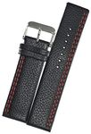 SURU® 24mm Side Double Red Stitch Square Tip with Rounded Angles Leather Watch Strap / Band for Men Women (Colour - Black / Size -24mm)U200