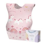 SUNVENO Baby Bib Leak-Proof Liner & Fastener with food catcher Pocket for Toddlers Babies, Feeding, Traveling (Pink)