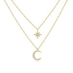 SILBERTALE 925 Sterling Silver Necklace Moon Star Pendant Necklace Gold Silver Layered Necklace for Women