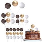 30 Pcs Mini Balloon Cake Topper, Coffee and Gold Foam Balls Cake Decorations, DIY Foam Ball Pearl Ball Cupcake Topper for Baby Shower Wedding Anniversary Birthday Party (White&Gold&Coffee)