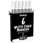 Liquid Chalk Marker Pen - White Dry Erase Chalk Markers for Chalkboard Signs, Windows, Blackboard, Glass - 6mm Reversible Tip (6 Pack) - 50 Chalkboard Labels Included
