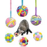 6 Pack Ferret Toys Ball Set - Woolen Yarn Ferret Balls with Built-in Bell Soft Colorful Pompom Balls Interactive Sound Toy Exercise Scratch Play Chew Toys for Indoor Pet Ferret Cat Kitten (6 Pack)