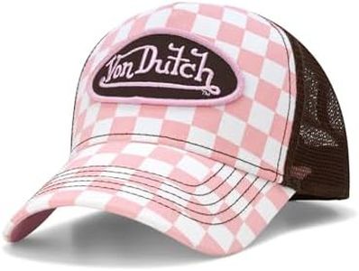 Von Dutch Monogram Trucker Cap - Retro Snapback Cap for Men and Women - Adjustable Snap Fit Panel, Mesh Rear, Curved Bill, Size One Size, Pink