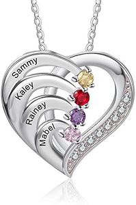 925 Sterling Silver Mother Necklace with 3-4 Simulated Birthstones Personalized Women's Promise Necklace Engraved Names Family Anniversary Jewelry for Grandma (4 Stones)