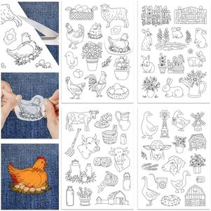 GLOBLELAND 4 Feuille 57 pièces de Stabilisateurs de Couture à la Main Solubles dans l'eau pour Tissu Poulet Canard Lapin Vache Broderie Point Pratique Transferts de Motifs pour Débutants Amateurs