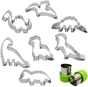 Dinosaur Cookie Cutter Set 7 Pcs - Stegosaurus/Dinosaur Baby/T-Rex/Leaellynasaura/Triceratops Mould, AFUNTA Stainless Steel Cookie Mold for Kids' Birthday Party