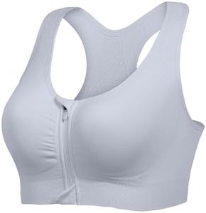 Lemef Soutien-gorge de sport à fermeture éclair sur le devant - Soutien-gorge de compression post-opératoire sans fil pour femme - Dos nageur, gris, L
